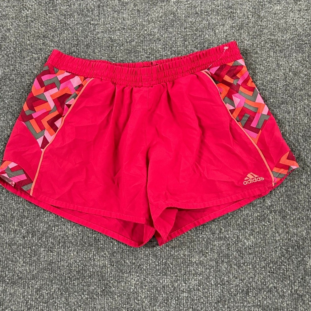 Adidas Shorts Womens Size M Pink Geometric Climalite Athletic Running Drawstring